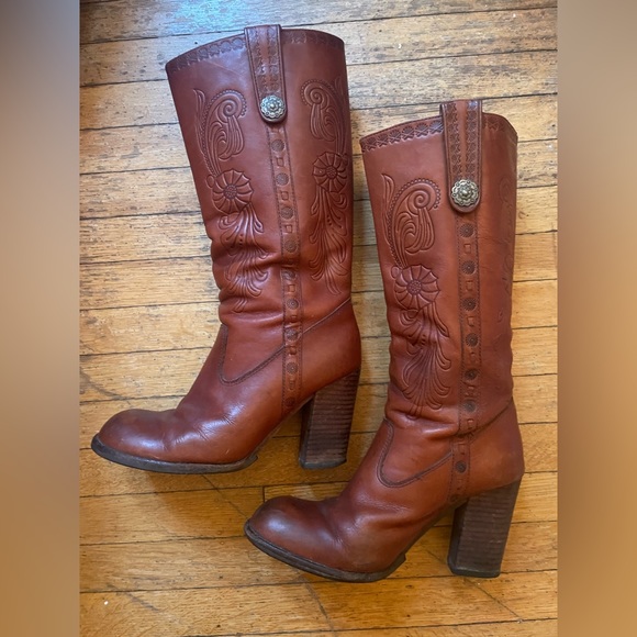 Vintage tooled brown leather boots size 7 - Picture 4 of 4